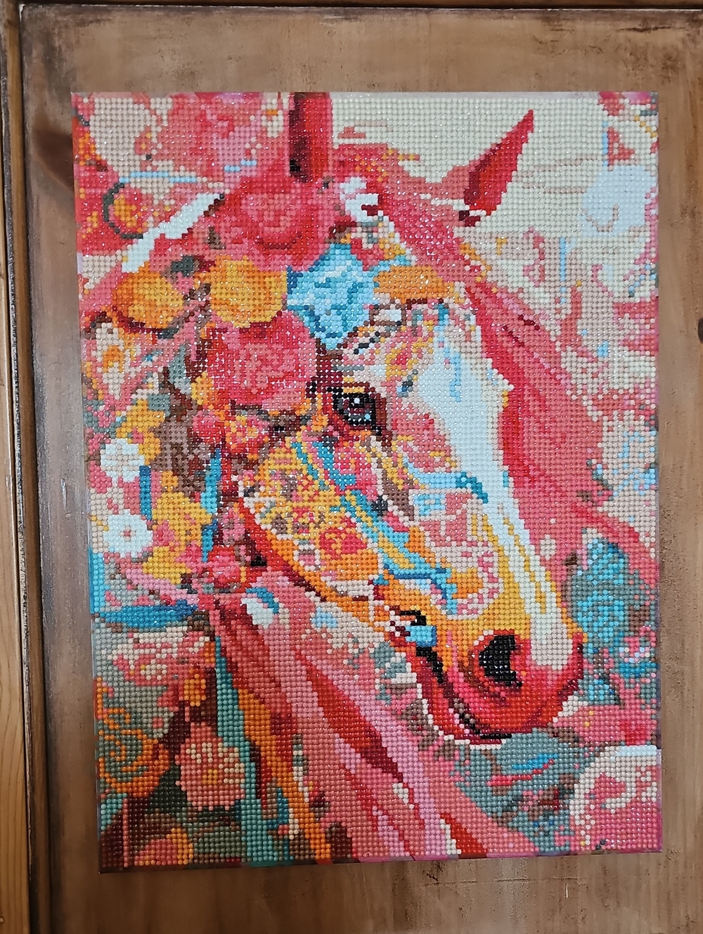 Vibrant Floral Horse Diamond Art Wall Decor - Pink Blue